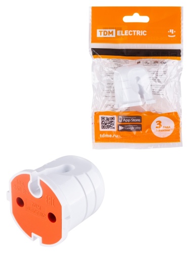 Кабельная розетка б/з белая с красной вставкой 10А 250B белая TDM | код SQ1806-0213 | TDM