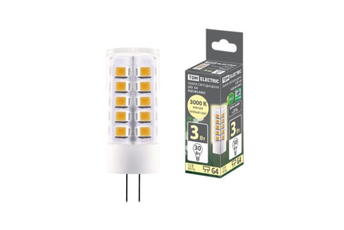 Лампа светодиодная G4-3 Вт-AC/DC 12 В-3000 К, SMD, 16x43 мм TDM | код SQ0340-0093 | TDM Лампа светодиодная G4-3 Вт-AC/DC 12 В-3000 К, SMD, 16x43 мм TDM | код SQ0340-0093 | TDM
