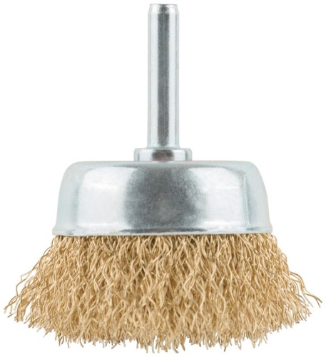 Кордщетка чашечная, со шпилькой, стальная латунированная волнистая проволока 50 мм | код 38466 | FIT фото 2