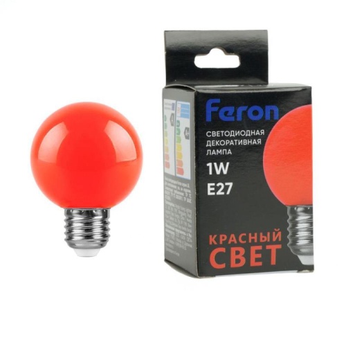 Лампа светодиодная 1Вт 230В E27 G45 матов. LB-37 красн. FERON 25116