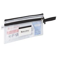 Папка-конверт на молнии МАЛОГО ФОРМАТА (255х130 мм), 2 отдел, ПВХ, прозрачная, 0,3 мм, BRAUBERG Solid, 223891 | код 223891 | BRAUBERG