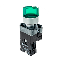 Переключатель с LED подсветкой, 220V AC/DC, зеленый, 2 полож. 1NO, фикс., мет. MTB2-BK2363 | код 58214 | MEYERTEC