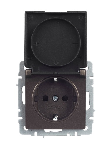 BRITE Розетка 1-местная с заземлением с защитными шторками и крышкой 16А IP20 РСбш10-3-БрТБ темная бронза | код BR-R16-16-K45 | IEK фото 2