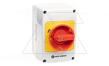 Переключатель PNGBS 32 91 LK, аварийный, 2P, 32A, тип 0-1, 15kW(400VAC по АС-23), красная блокируемая в 0 рукоятка, в корпусе IP65 | код EAC610214 | Rade Koncar