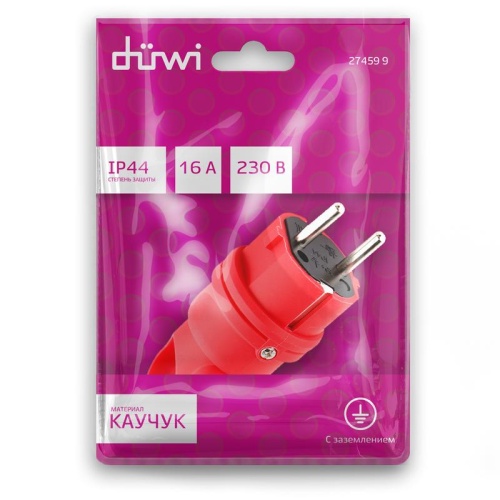 Вилка каучуковая прямая с/з 90град. с кольцом 16А 230В IP44 красн. Duwi 27459 9 фото 2