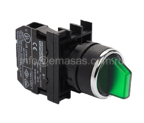 B130SL20Y Переключатель 0-1 с фиксацией зеленый (1НО) с блок-контактом подсветки без лампы | код B130SL20Y| EMAS