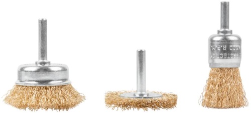 Набор щеток для дрели, 3 шт., Чашки 25, 50 мм, Плоская 50 мм, латунированная витая проволока, блистер, Profi | код 82-926 | FIT