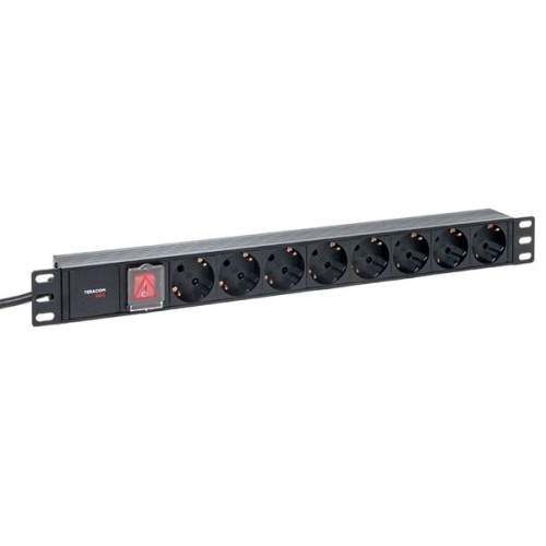 Блок розеток PDU TERACOM PRO 19'' 1U 16А/250В 8 розеток Schuko с выключателем шнур питания длиной 2 метра сечение 3x1.5 мм2 вилка Schuko корпус пластик черный | код TRP-HPD-LSP-16A-8SH-2MSH | EKF фото 2