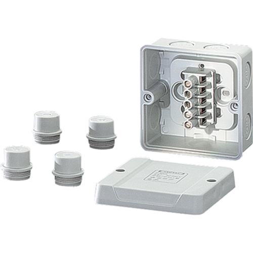 Коробка клеммная 5-полюсная 1.5-4 кв.мм 88х88х53 IP55/IP65 серая (D 9025) | код 6000001 | HENSEL