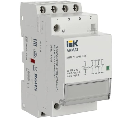 ARMAT Контактор модульный KMR 25А 24В AC/DC 3НО 1НЗ IEK | код AR-KMR20-025-31-024 | IEK