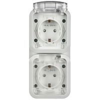Розетка 2-м ОП TORS TS332 16А IP55 вертикал. с заземл. с крышкой бел. IEK TS-R26-16-55-V-K01