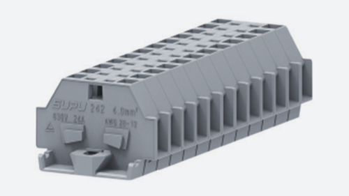 242107 Клемма TB проходная 1-1 с бок. подключ. с фиксирующим фланцем,07 конт., сеч.2.5мм2, сер, шт | код 242107 | SUPU