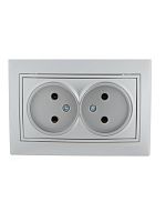 Розетка 2-м СП Мира 16А IP20 без заземл. со вставкой керамика сер. метал. LEZARD 701-1010-128