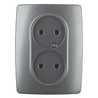 Розетка 2X2P, 16A-250В, Эра12, графит, 12-2107-12 | код Б0031244 | ЭРА