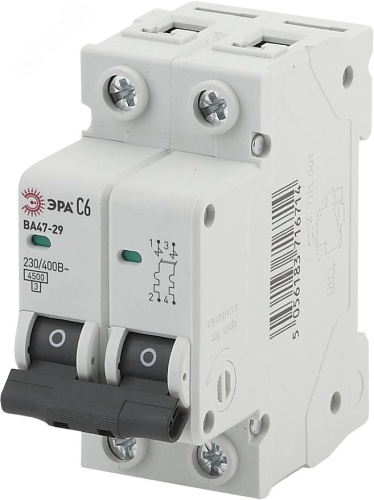 Автоматический выключатель NO-902-111 ВА47-29 2P 20А кривая C (6/90/1890) | код Б0031933 | ЭРА