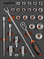 OMT26STE Набор головок торцевых 1/2 DR с аксессуарами в EVA ложементе 280х375 мм, 26 предметов | код OMT26STE | Ombra