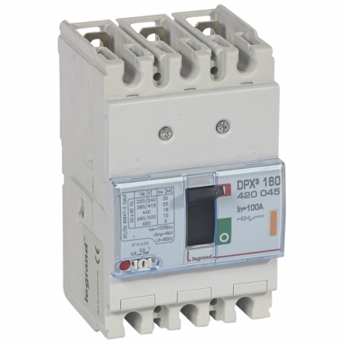 Автоматический выключатель DPX3 160 - термомагнитный расцепитель - 25 кА - 400 В~ - 3П - 100 А | код. 420045 | Legrand 
