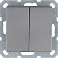Выключатель двухклавишный 10A 250V~ с накладкой, цвет Алюминий | код G3023S | Jasmart