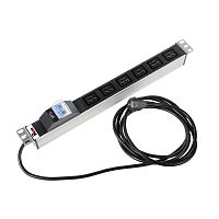 Блок розеток Rem-16 с авт. 16 А, 6 IEC 60320 C19, 16 A, алюм., 19, шнур 3 м | код R-16-6C19-A-440-3 | REM