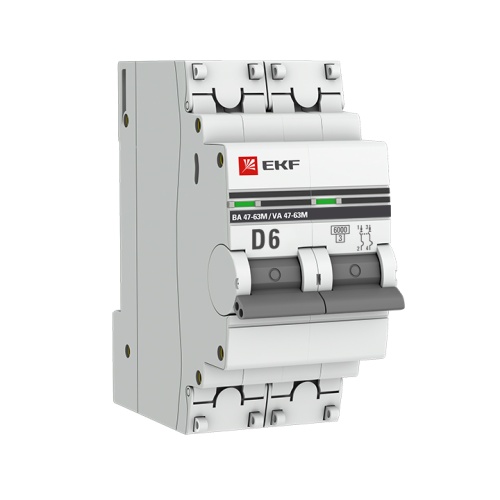 Автоматический выключатель 2P 6А (D) 6кА ВА 47-63M без теплового расцепителя PROxima | код mcb4763m-6-2-6D-pro | EKF