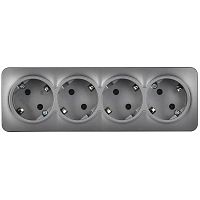 GLORY Розетка 4-местная для открытой установки с заземлением без защитных шторок 16А РС24-3-ХСм сталь матовый IEK | код ERH41-K46M-16 | IEK