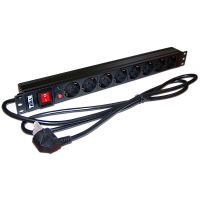 Блок розеток 19, 1-фазный с выключателем, 16A / 250V, 8xSchuko, шнур 1.8 м, вилка Schuko | код TWT-PDU19-16A8P-1.8 | TWT