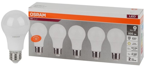 Лампа светодиодная LED Value LVCLA75 10SW/830 грушевидная матовая E27 230В 2х5 RU (уп.5шт) | код 4058075577718 | LEDVANCE