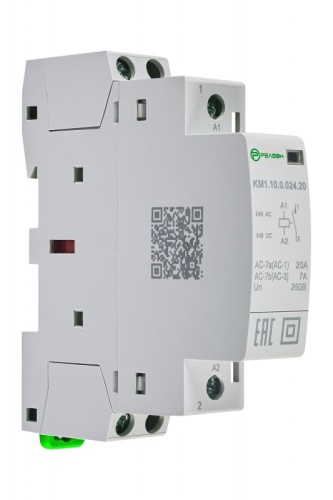 KM1.10.0.024.20 Модульный контактор 1НО контакт 20А (~/= 24В AC/DC) | код KM110002420 | РЕЛЕОН