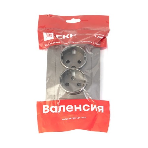 Валенсия лицевая панель розетки 2-местной с/з 16А графит с защ, штор, PROxima | код ESR16-L-128-60 | EKF фото 3