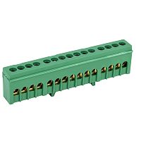 Шина PE «земля» в корпусном зеленом изоляторе на DIN-рейку 6x9 мм 15 групп REXANT | код 11-2323 | REXANT