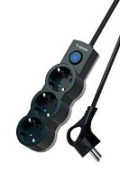 Удлинитель 3х3м ПВС 3х0.75 с защ. шторк. с заземл. IP20 с выкл. 220В 10А 2200Вт черн. | код YKsm3m-3g-Z-V10A-B | КОСМОС