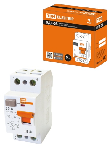 УЗО ВД1-63 2Р 50А 500мА TDM | код SQ0203-0094 | TDM УЗО ВД1-63 2Р 50А 500мА TDM | код SQ0203-0094 | TDM