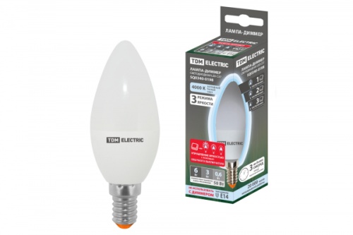 Лампа светодиодная С37-6 Вт-230 В-4000 К–E14 Лампа-ДИММЕР TDM | код SQ0340-0198 | TDM Лампа светодиодная С37-6 Вт-230 В-4000 К–E14 Лампа-ДИММЕР TDM | код SQ0340-0198 | TDM