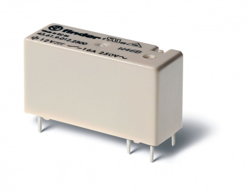 Низкопрофильное миниатюрное электромеханическое реле, монтаж на печатную плату, выводы с шагом 5мм, 1NO 16A, контакты AgCdO, катушка 24В DС, влагозащита RTIII | код 436190242301 | FINDER
