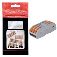 Клемма зажимная проходная PCT типа 6-контактная 3-проводная RUICHI PCT-223, 24 А, PA66, упаковка 5 шт. | код 115412 | Ruichi
