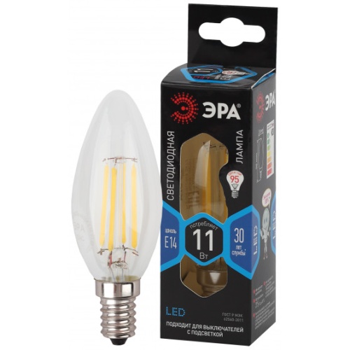 Лампа светодиодная филаментная F-LED B35-11W-840-E14 11Вт B35 свеча 4000К нейтр. бел. E14 | Код. Б0046987 | ЭРА