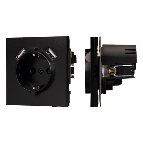 Механизм розетки с USB зарядкой SCT-TENDO-MUAA-PL-BK 230В 16А Arlight 054083 Механизм розетки с USB зарядкой SCT-TENDO-MUAA-PL-BK 230В 16А Arlight 054083