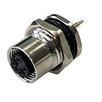 Разъем М12,4D,гнездовой,пайка на печатную плату,металлический,прямой,резьба M16,приборная часть СЦМ120081-04D | код 185200560 | СТЭЗ
