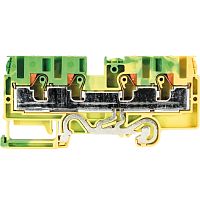 Заземляющая клемма, 4 точки подключения, тип фиксации провода: push in, номинальное сечение: 6/10 мм кв., 1000V, ширина: 8 мм, цвет: желто-зеленый, тип монтажа: DIN 35 | код 56.206.9155.0 | Wieland