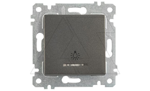 Rita - Выключатель кнопочный с подсветкой, символ - лампа, пруж. зажимы, дымчатый | код 2200-417-0195 | Mutlusan