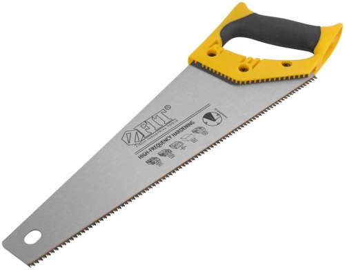 Ножовка по дереву, мелкий каленый зуб 13 ТPI, 3D заточка, пласт.прорезиненная ручка, Профи 350 мм | код 40473 | FIT