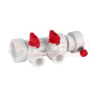 Коллектор PPR с отсечными красн. кранами и воздух-ком 40х20 8 выходов (15/1) бел. K | код 111134008R | VALFEX