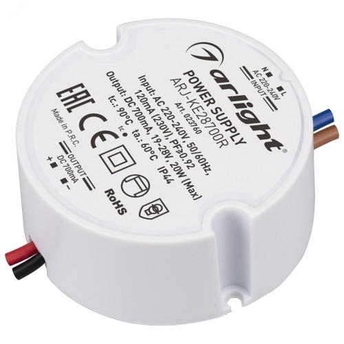 Блок питания ARJ-KE28700R (20W, 700mA, PFC) (ARL, IP44 Пластик, 5 лет) | код 23760 | Arlight Блок питания ARJ-KE28700R (20W, 700mA, PFC) (ARL, IP44 Пластик, 5 лет) | код 23760 | Arlight