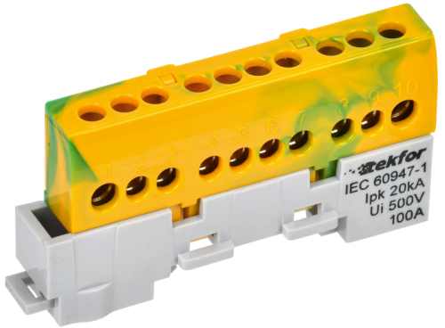 TEKFOR Шина PE земля изолированная на универсальном держателе 6х9-10-ЖЗ IEK | код TF-NN10-10-KL-K52 | IEK TEKFOR Шина PE земля изолированная на универсальном держателе 6х9-10-ЖЗ IEK | код TF-NN10-10-KL-K52 | IEK