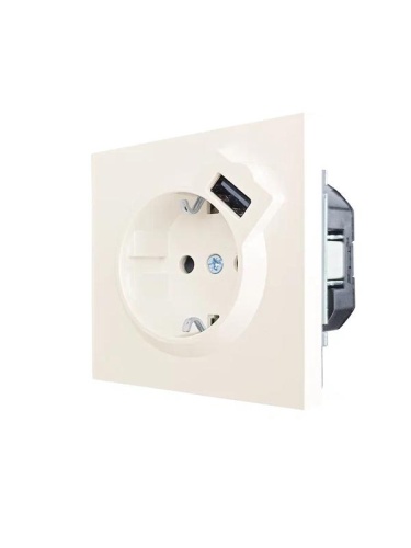 ZIMA Розетка с/з + USB разъем слоновая кость LEZARD | код 704-9088-181 | LEZARD