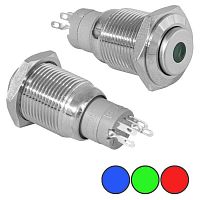 Кнопка антивандальная с подсветкой RUICHI LAS2-GQH-11D/R on-(on), М16, IP40, никелированная латунь | код 77912 | Ruichi