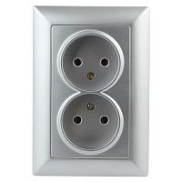 Розетка Intro Solo 4-204-03 без заземления двойная 2х2P, 16А-250В, IP20, СУ, алюминий | код Б0053668 | ЭРА