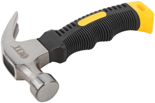 Молоток-гвоздодер, укороченный, фиброглассовая обрезиненная ручка 25 мм, 225 гр | код 44770 | FIT